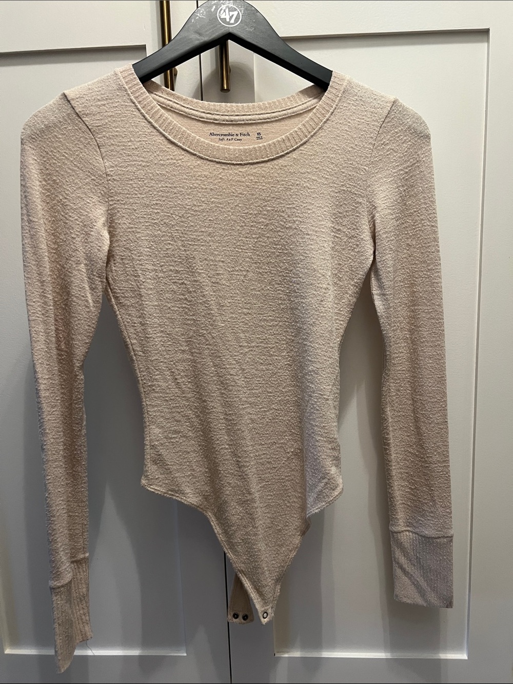 Abercrombie & Fitch Women's Long-Sleeve Beige/Cream Textured Bodysuit